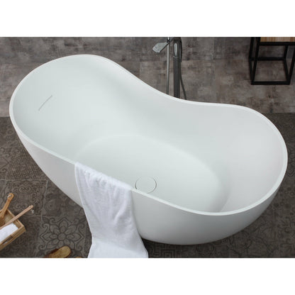 ALFI 66-Inch White Solid Surface Freestanding Smooth Resin Soaking Bathtub  - AB9949