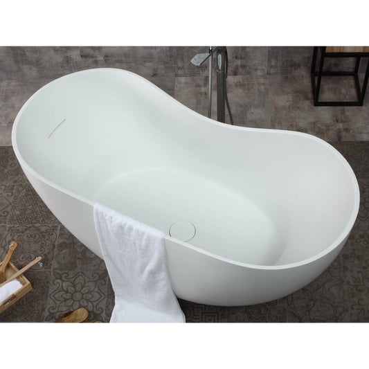 ALFI 66-Inch White Solid Surface Freestanding Smooth Resin Soaking Bathtub  - AB9949