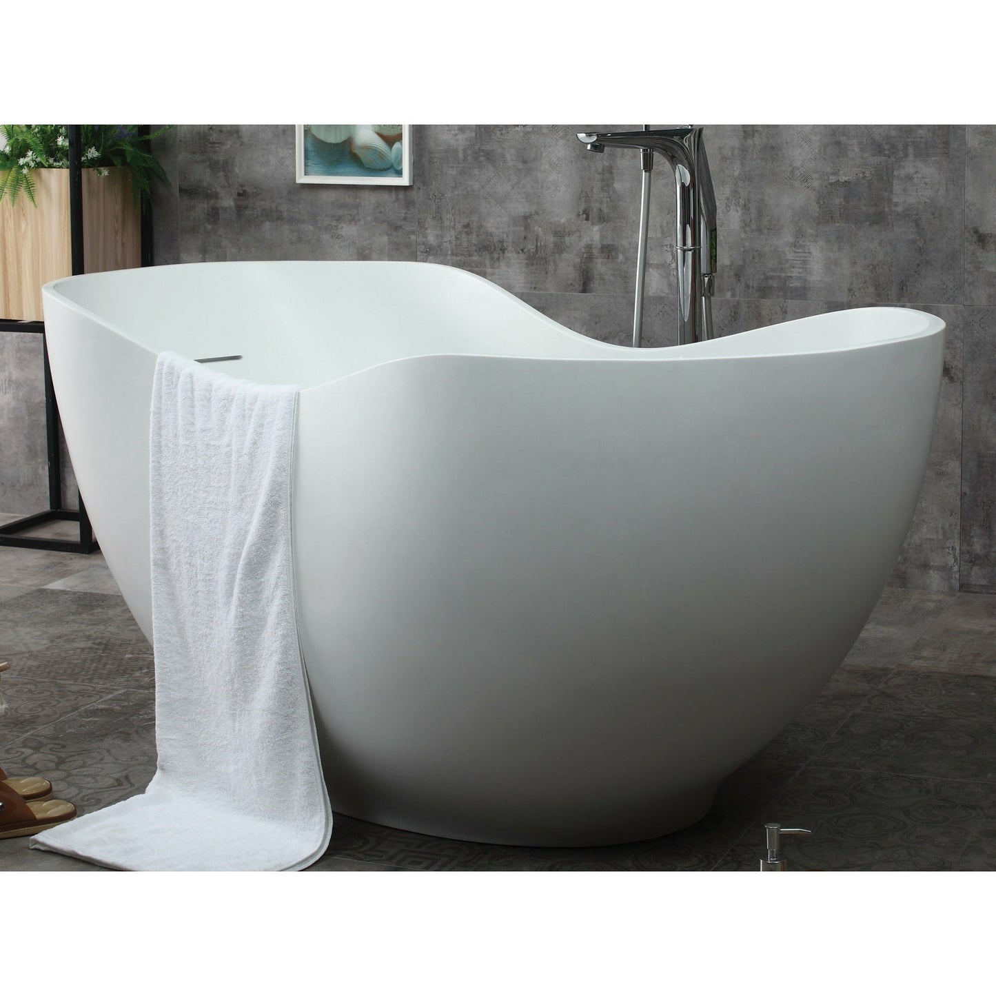 ALFI 66-Inch White Solid Surface Freestanding Smooth Resin Soaking Bathtub  - AB9949