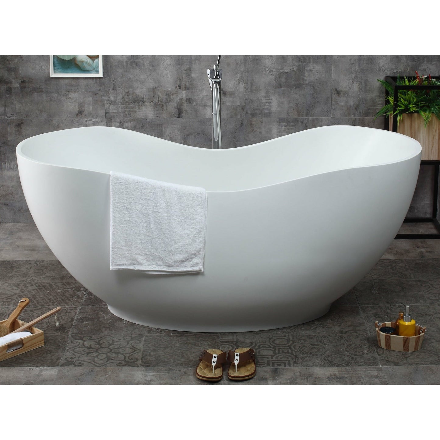 ALFI 66-Inch White Solid Surface Freestanding Smooth Resin Soaking Bathtub  - AB9949