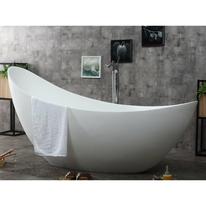 ALFI 73-Inch White Solid Surface Smooth Resin Freestanding Slipper Soaking Bathtub  - AB9951