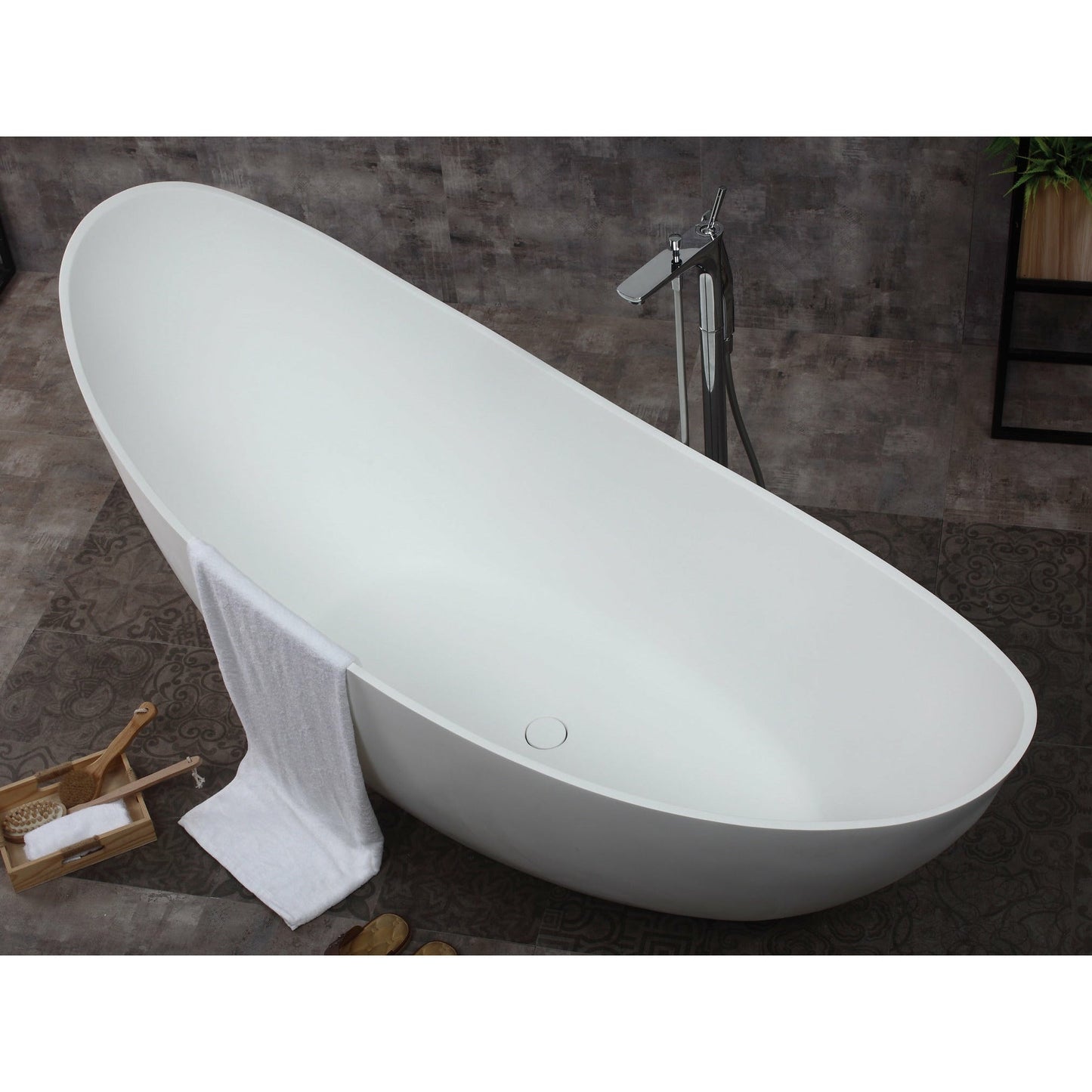 ALFI 73-Inch White Solid Surface Smooth Resin Freestanding Slipper Soaking Bathtub  - AB9951