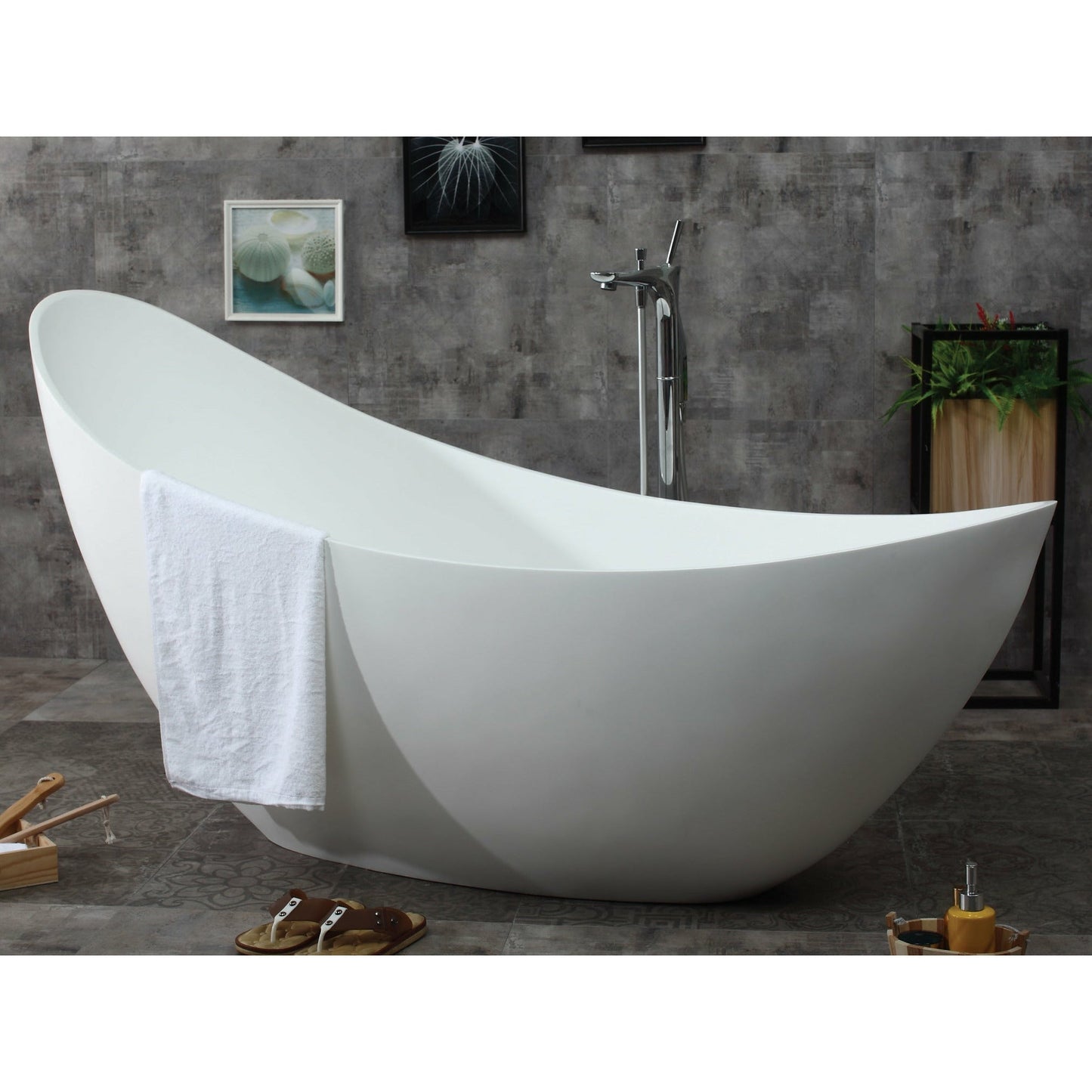ALFI 73-Inch White Solid Surface Smooth Resin Freestanding Slipper Soaking Bathtub  - AB9951