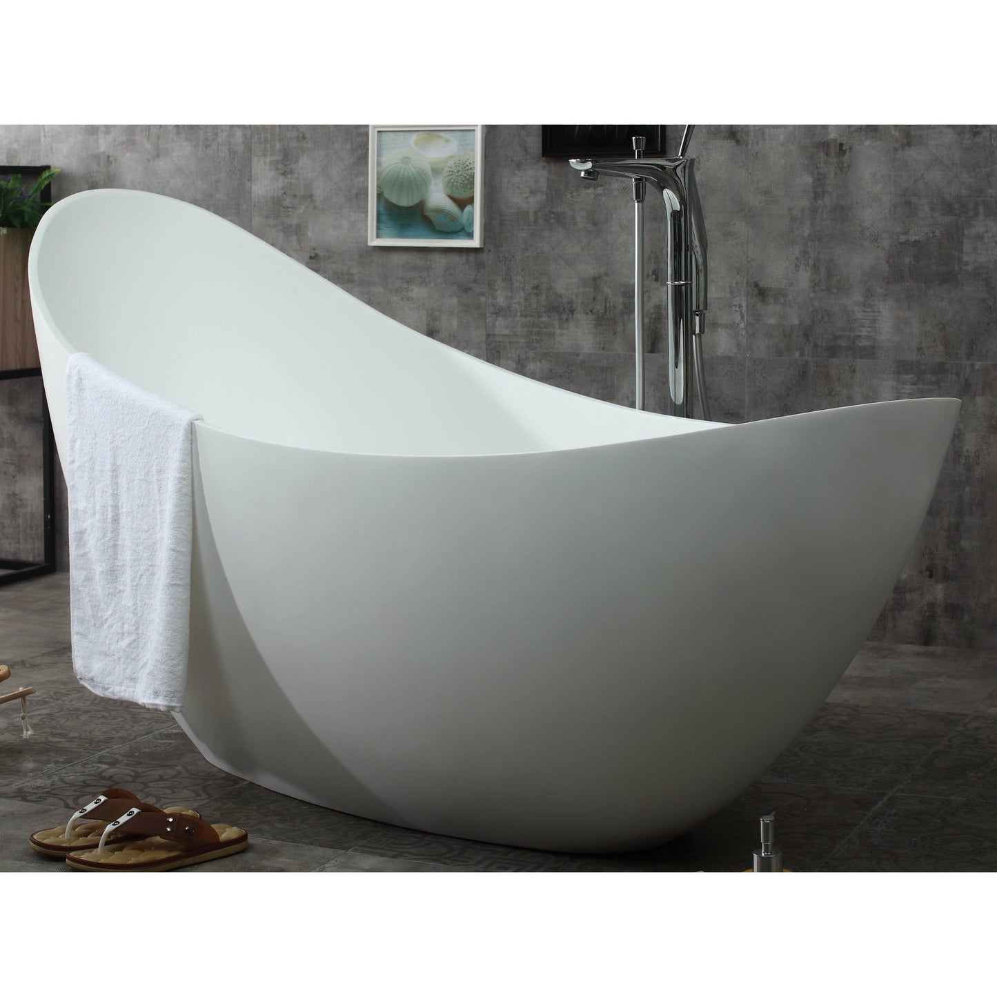 ALFI 73-Inch White Solid Surface Smooth Resin Freestanding Slipper Soaking Bathtub  - AB9951