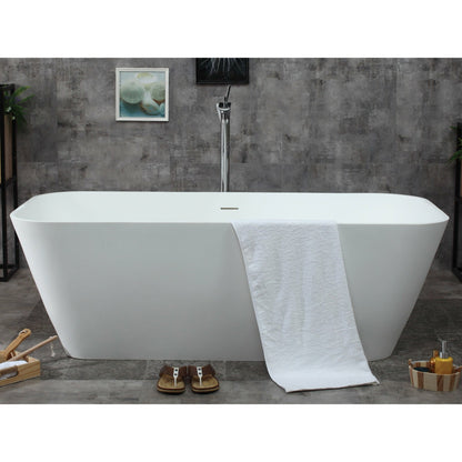 ALFI 67-Inch Rectangular White Solid Surface Freestanding Smooth Resin Soaking Bathtub  - AB9952
