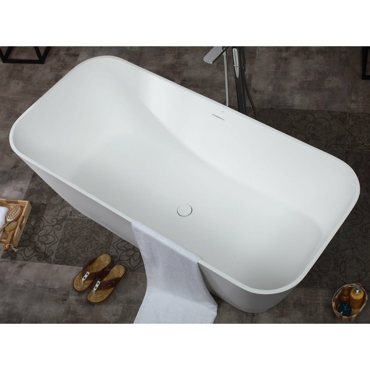 ALFI 67-Inch Rectangular White Solid Surface Freestanding Smooth Resin Soaking Bathtub  - AB9952