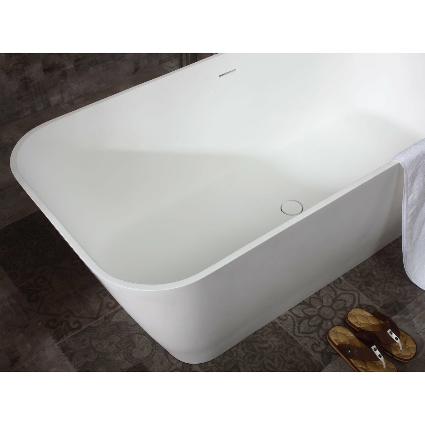 ALFI 67-Inch Rectangular White Solid Surface Freestanding Smooth Resin Soaking Bathtub  - AB9952