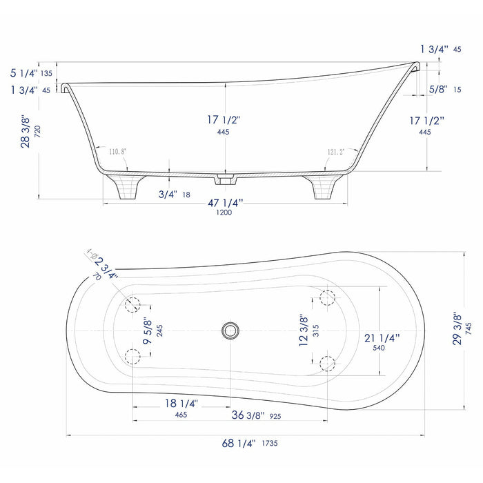 ALFI 68" White Matte Solid Surface Freestanding Resin Soaking Clawfoot Bathtub - AB9960