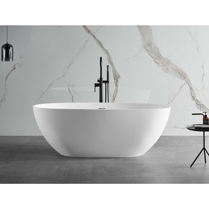 ALFI 59-Inch Oval White Solid Surface Freestanding Resin Soaking Bathtub  - AB9975