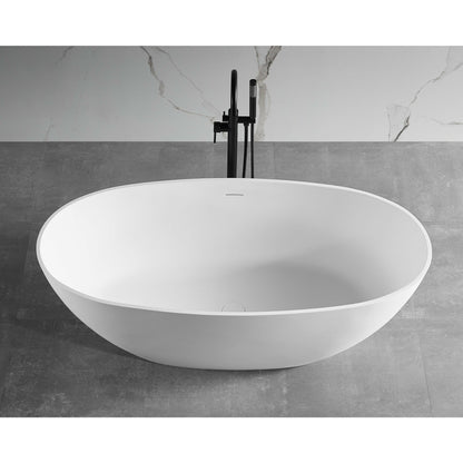 ALFI 59-Inch Oval White Solid Surface Freestanding Resin Soaking Bathtub  - AB9975