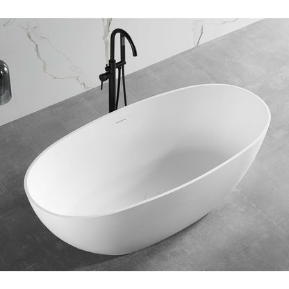 ALFI 59-Inch Oval White Solid Surface Freestanding Resin Soaking Bathtub  - AB9975