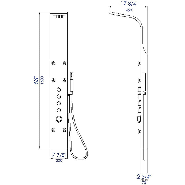 ALFI Stainless Steel Shower Panel with 6 Body Sprays ABSP40