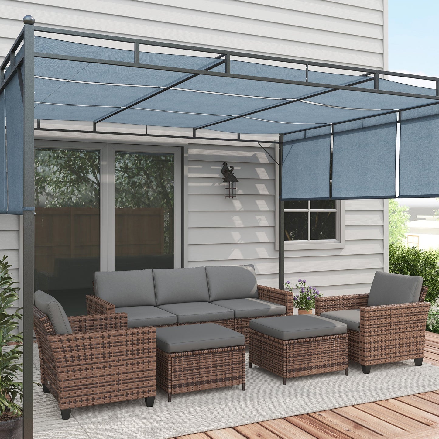 Outsunny 5-Piece PE Rattan Patio Set with 3-Seater Sofa, Armchairs, Footstools & Cushions, Mixed Brown - 860-311V00MB