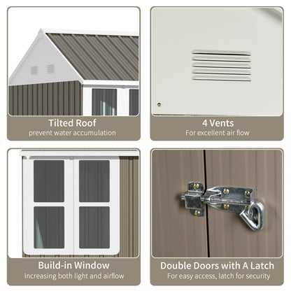Outsunny 8' x 5.5' Extra Large Garden Shed, Tool Storage with Window, Metal Sloped Roof, Gray - 845-331V01GY