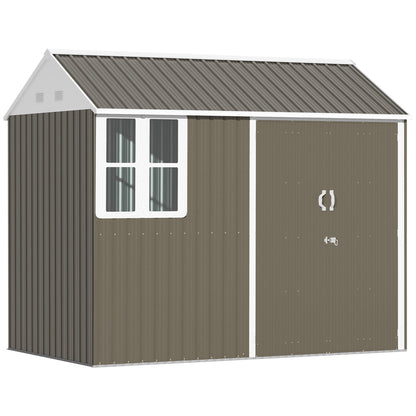 Outsunny 8' x 5.5' Extra Large Garden Shed, Tool Storage with Window, Metal Sloped Roof, Gray - 845-331V01GY