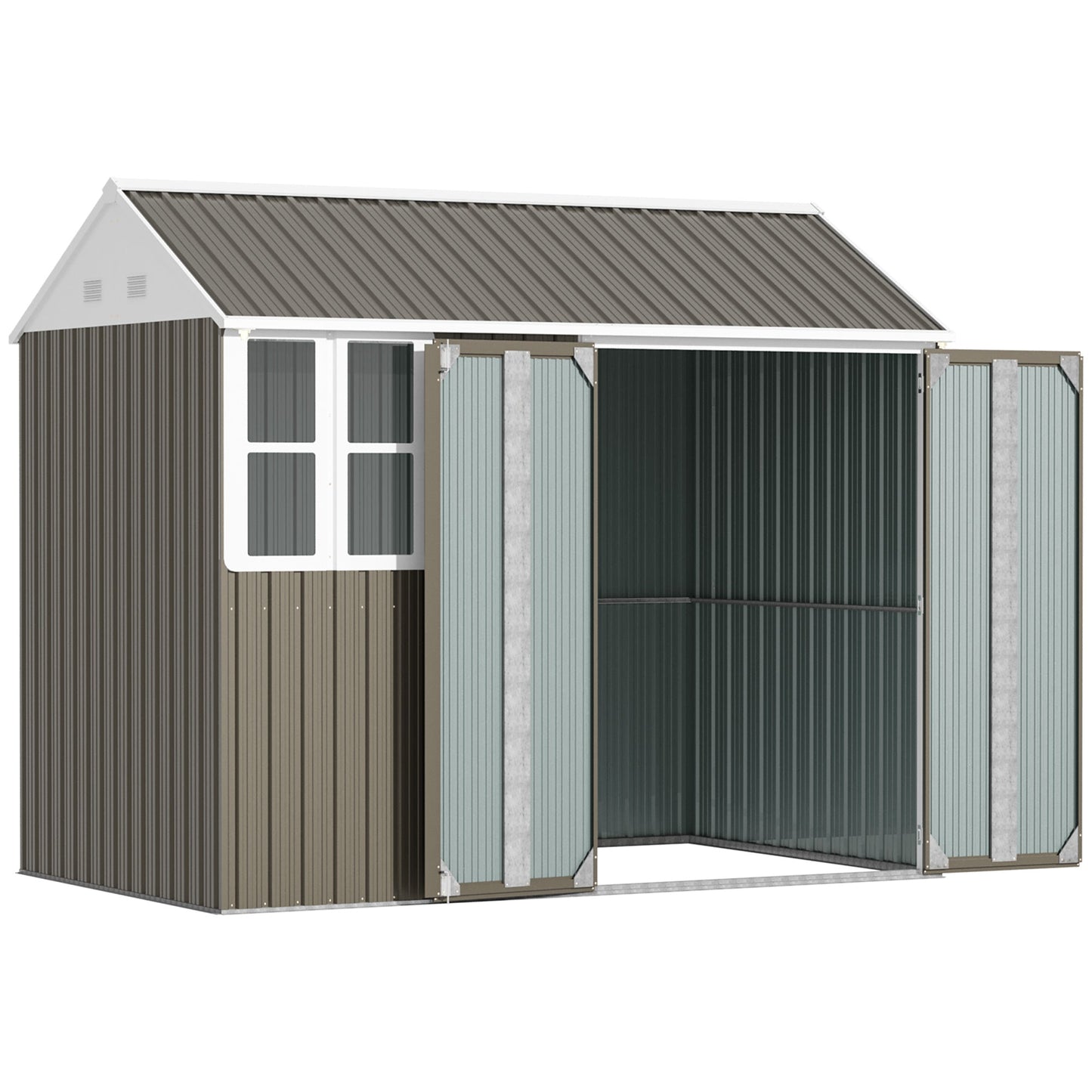 Outsunny 8' x 5.5' Extra Large Garden Shed, Tool Storage with Window, Metal Sloped Roof, Gray - 845-331V01GY