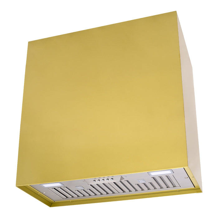 Akicon 30" Stainless Steel Range Hood, Modern Box Kitchen Hood with Powerful Vent Motor, Wall Mount, 30”W*30”H*14D, Matte Gold - AK-HS30H-MG