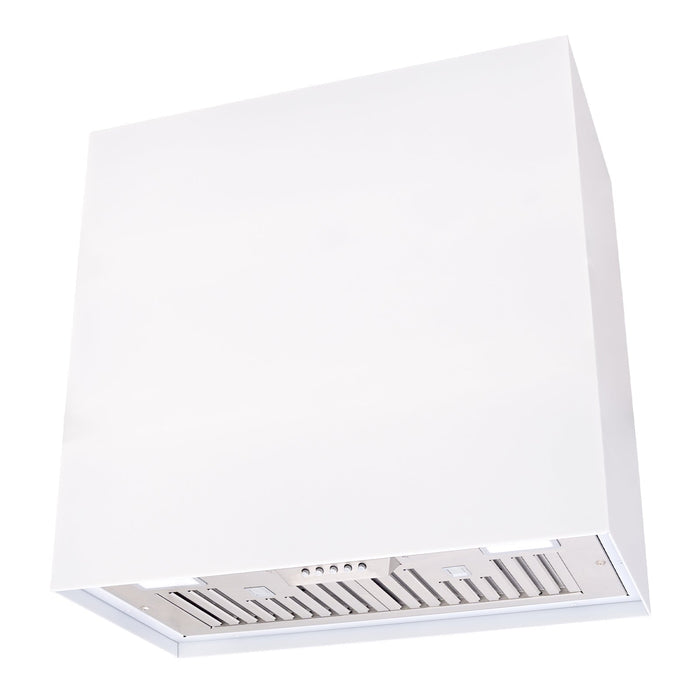 Akicon 30" Stainless Steel Range Hood, Modern Box Kitchen Hood with Powerful Vent Motor, Wall Mount, 30”W*30”H*14"D, Signal White - AK-HS30H-SW