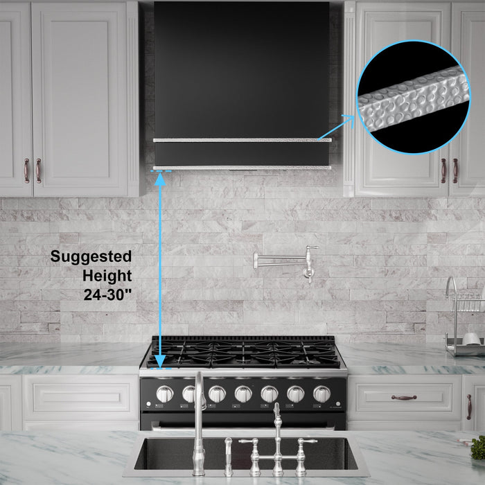 Akicon Range Hood 30” Ultra Quite Stainless Steel Kitchen Hood & Two Stacks, Wall Mount Square Vent Hood with LED Light and Dishwasher-Safe Filters - AK-HS30HB-JBN-48