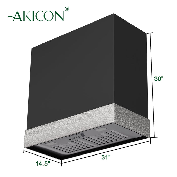 Akicon Stainless Steel Range Hood 30 inch & 3 Speed Fan with LED, Modern Box 600 CFM Hood with Powerful Motor, TAK-HS30HD-SWN-48