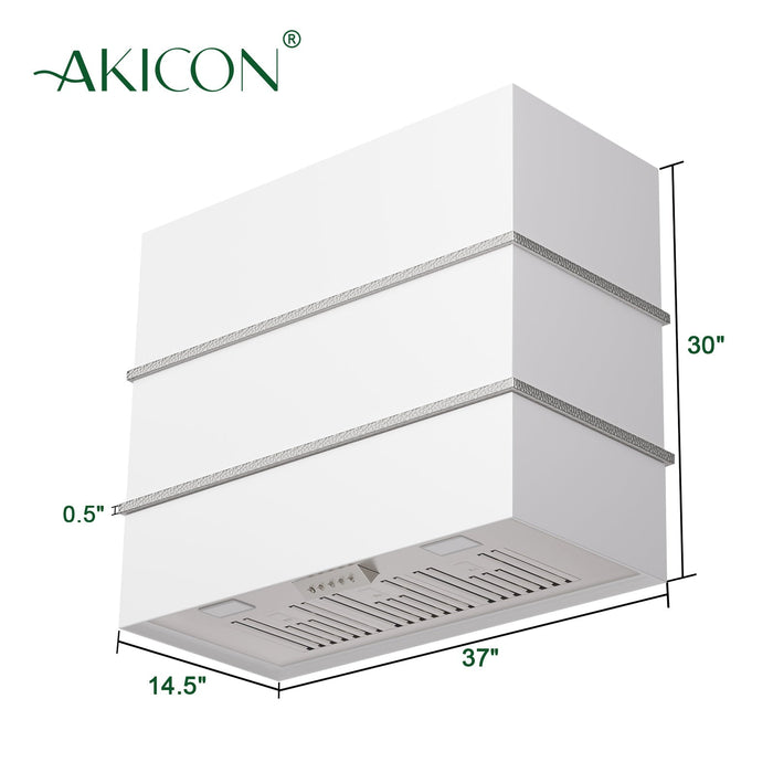 Akicon Wall Mount Range Hood 36", Stainless Steel Square Kitchen Vent Hood & 3 Speed Fan with 600 CFM, Energy Saving LED Light, Middle Stacks - AK-HS36HC-SWN-48