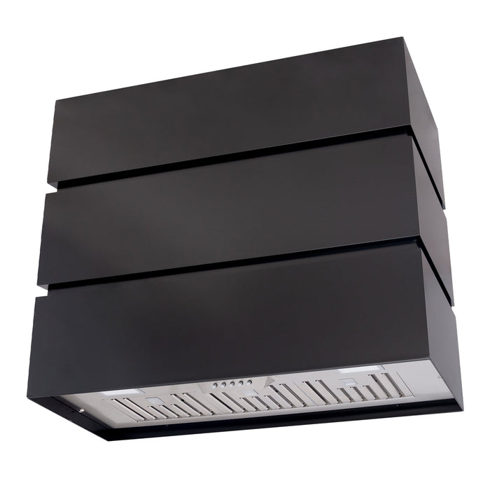 Akicon 36" Stainless Steel Range Hood, 3 Stacks Modern Box Kitchen Hood with Powerful Vent Motor, Wall Mount, 36”W*30”H*14"D, Jet Black - AK-HS36L-JB