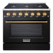 Akicon 36" Slide-in Freestanding Professional Style Gas Range with 5.2 Cu. Ft. Oven, 6 Burners, Convection Fan, Cast Iron Grates. Black & Gold - AK-JK36A1-BG