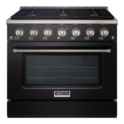 Akicon 36" Slide-in Freestanding Professional Style Gas Range with 5.2 Cu. Ft. Oven, 6 Burners, Convection Fan, Cast Iron Grates. Black & Stainless Steel - AK-JK36A1-BS