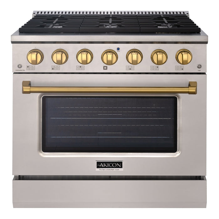 Akicon 36" Slide-in Freestanding Professional Style Gas Range with 5.2 Cu. Ft. Oven, 6 Burners, Convection Fan, Cast Iron Grates. Stainless Steel - AK-JK36A1-SS