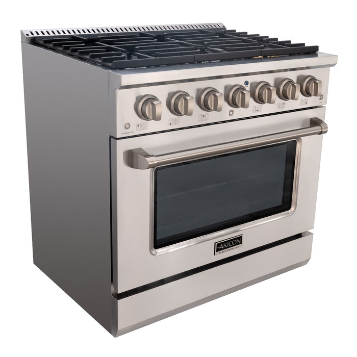 Akicon 36" Slide-in Freestanding Professional Style Gas Range with 5.2 Cu. Ft. Oven, 6 Burners, Convection Fan, Cast Iron Grates. Stainless Steel - AK-JK36A1-SS