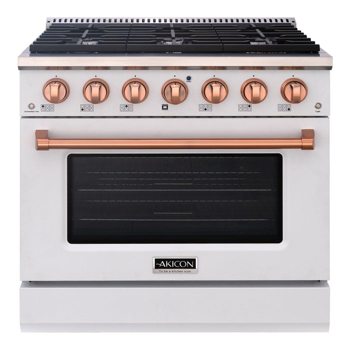 Akicon 36" Slide-in Freestanding Professional Style Gas Range with 5.2 Cu. Ft. Oven, 6 Burners, Convection Fan, Cast Iron Grates. White & Stainless Steel - AK-JK36A1-WS