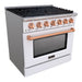 Akicon 36" Slide-in Freestanding Professional Style Gas Range with 5.2 Cu. Ft. Oven, 6 Burners, Convection Fan, Cast Iron Grates. White & Copper - AK-JK36A1-WC