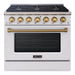 Akicon 36" Slide-in Freestanding Professional Style Gas Range with 5.2 Cu. Ft. Oven, 6 Burners, Convection Fan, Cast Iron Grates. White & Copper - AK-JK36A1-WC