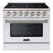 Akicon 36" Slide-in Freestanding Professional Style Gas Range with 5.2 Cu. Ft. Oven, 6 Burners, Convection Fan, Cast Iron Grates. White & Stainless Steel - AK-JK36A1-WS