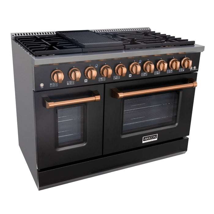 Akicon 48" Slide-in Freestanding Professional Style Gas Range with 6.7 Cu. Ft. Oven, 8 Burners, Convection Fan, Cast Iron Grates. Black & Copper for Janice