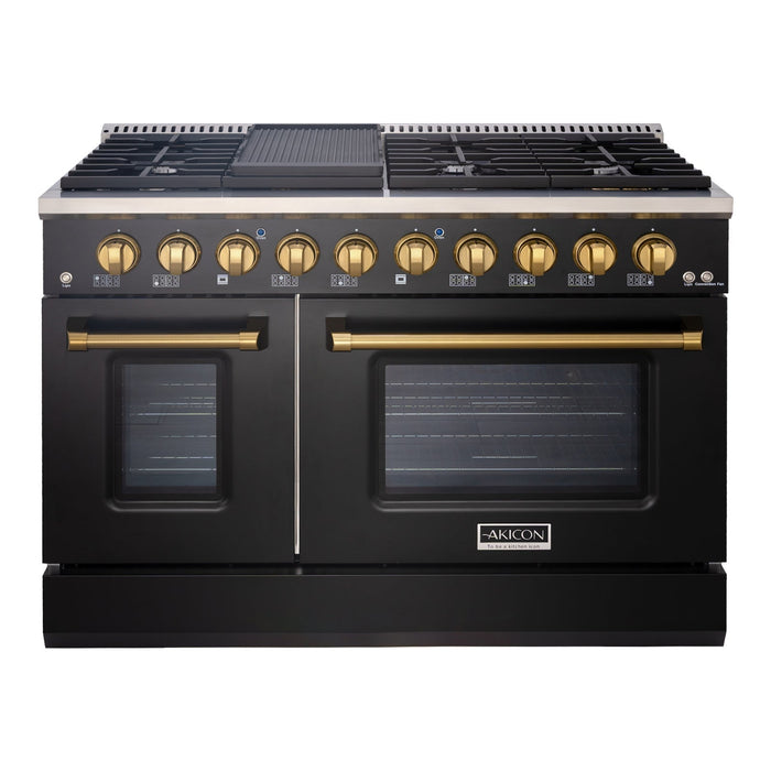 Akicon 48" Slide-in Freestanding Professional Style Gas Range with 6.7 Cu. Ft. Oven, 8 Burners, Convection Fan, Cast Iron Grates. Black & Copper for Janice