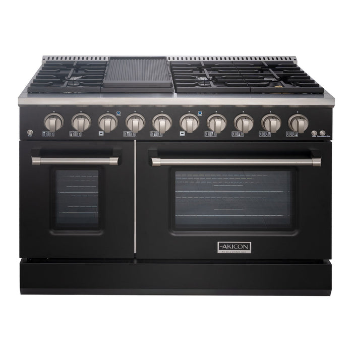 Akicon 48" Slide-in Freestanding Professional Style Gas Range with 6.7 Cu. Ft. Oven, 8 Burners, Convection Fan, Cast Iron Grates. Black & Copper for Janice