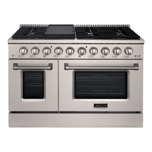 Akicon 48" Slide-in Freestanding Professional Style Gas Range with 6.7 Cu. Ft. Oven, 8 Burners, Convection Fan, Cast Iron Grates. Stainless Steel