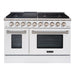 Akicon 48" Slide-in Freestanding Professional Style Gas Range with 6.7 Cu. Ft. Oven, 8 Burners, Convection Fan, Cast Iron Grates. White & Gold