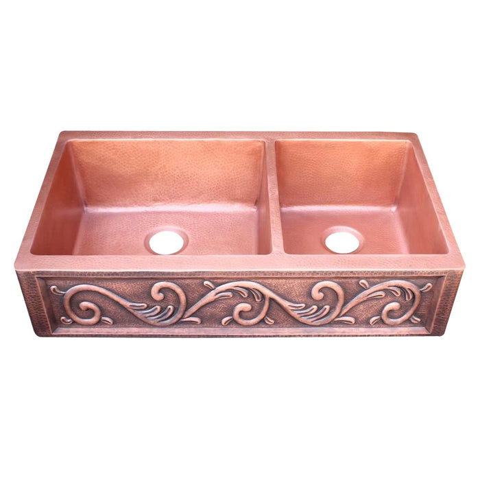 Akicon Double Bowl Farmhouse Apron Copper Kichen Sink - AKS602-C