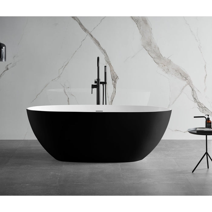 ALFI 59" Black & White Oval Freestanding Resin Bathtub - AB9975BM