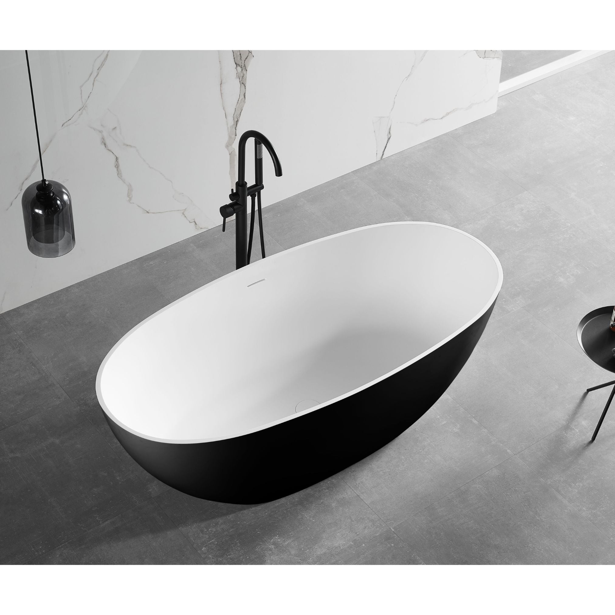 ALFI 59" Black & White Oval Freestanding Resin Bathtub - AB9975BM