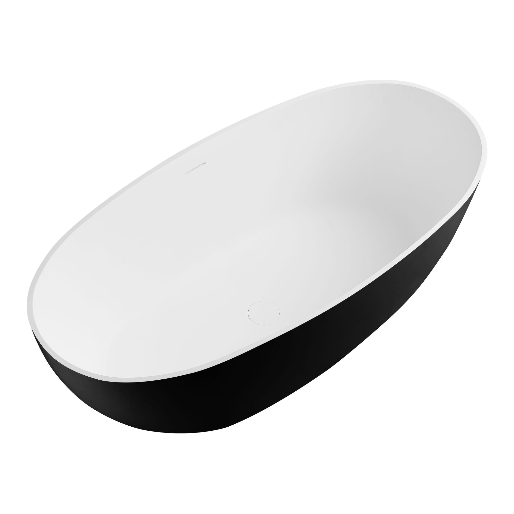 ALFI 59-Inch Oval Painted Black & White Matte Solid Surface Freestanding Resin Soaking Bathtub -  AB9975BM