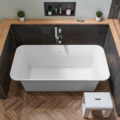 ALFI 67-Inch Rectangular White Solid Surface Freestanding Smooth Resin Soaking Bathtub -  AB9942
