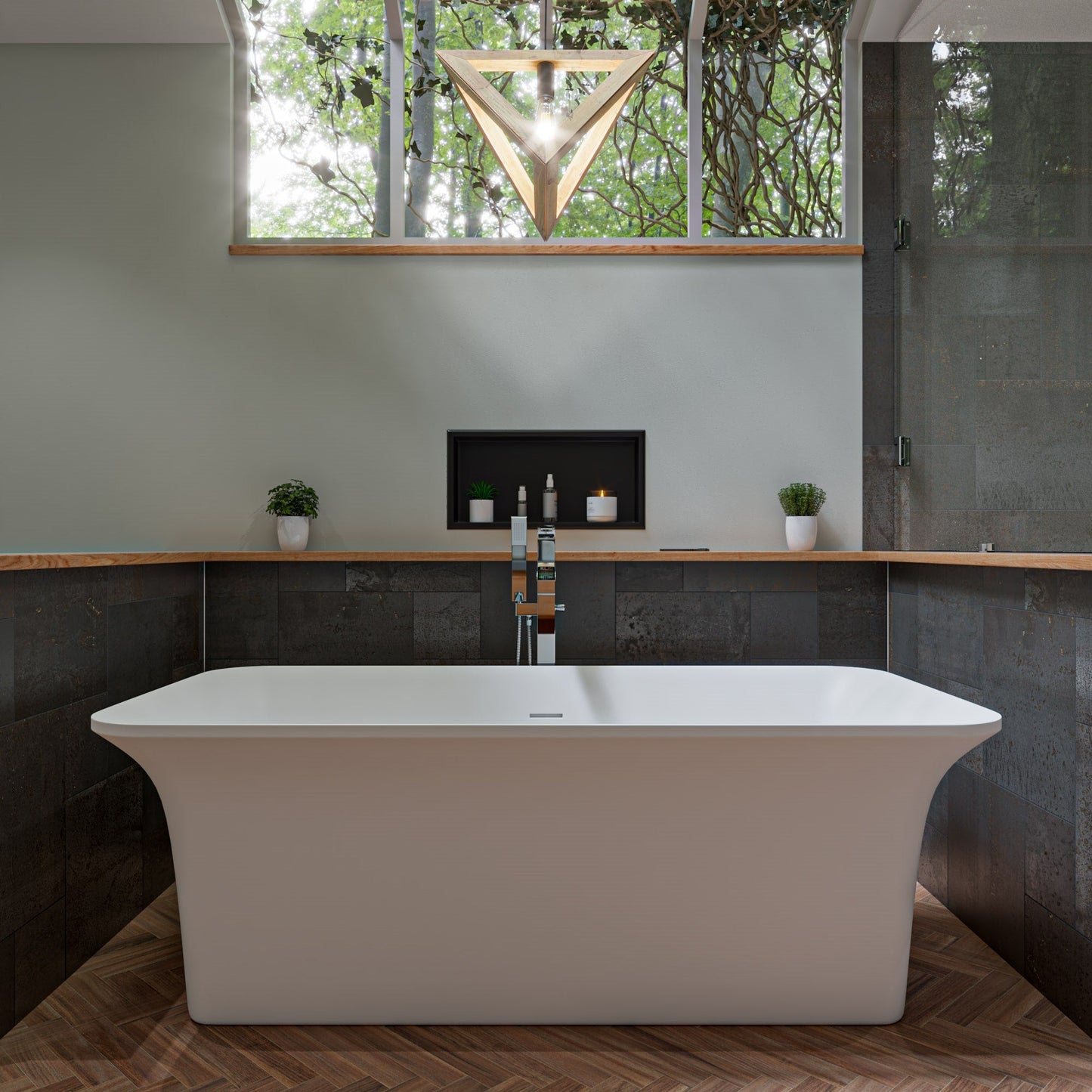 ALFI 67-Inch Rectangular White Solid Surface Freestanding Smooth Resin Soaking Bathtub -  AB9942