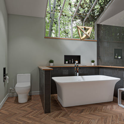 ALFI 67-Inch Rectangular White Solid Surface Freestanding Smooth Resin Soaking Bathtub -  AB9942