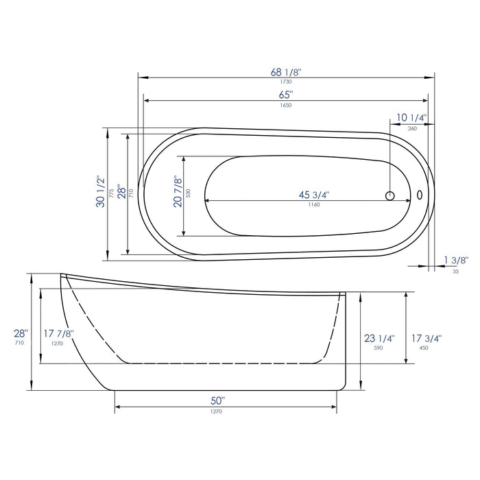 ALFI 68" Oval White Freestanding Acrylic Soaking Bathtub - AB8826