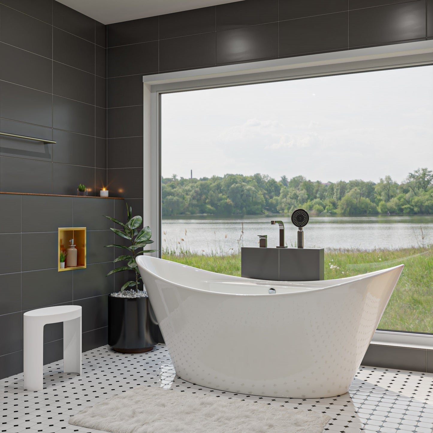 ALFI Deck Mounted Tub Filler and Round Hand Held Shower Head  - AB2703
