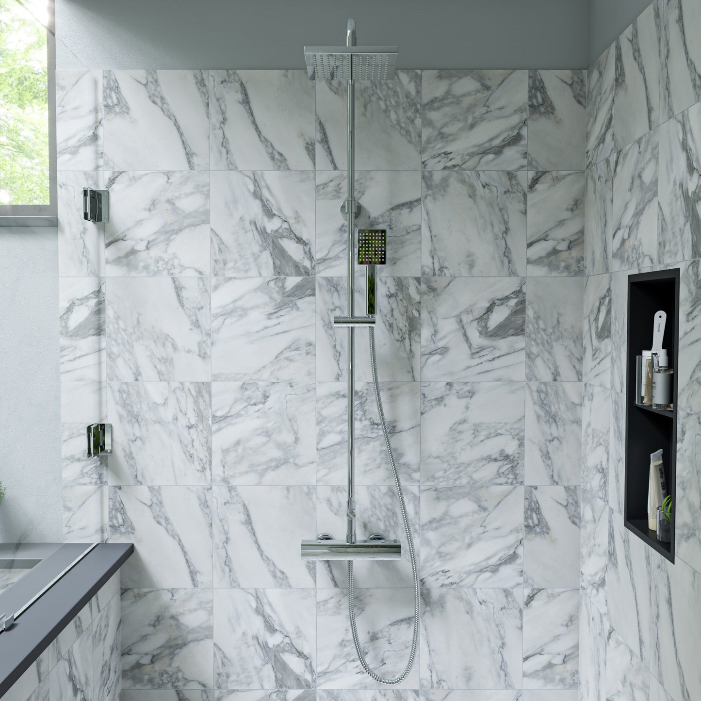 ALFI Polished Chrome Square Style Thermostatic Exposed Shower Set  - AB2862-PC