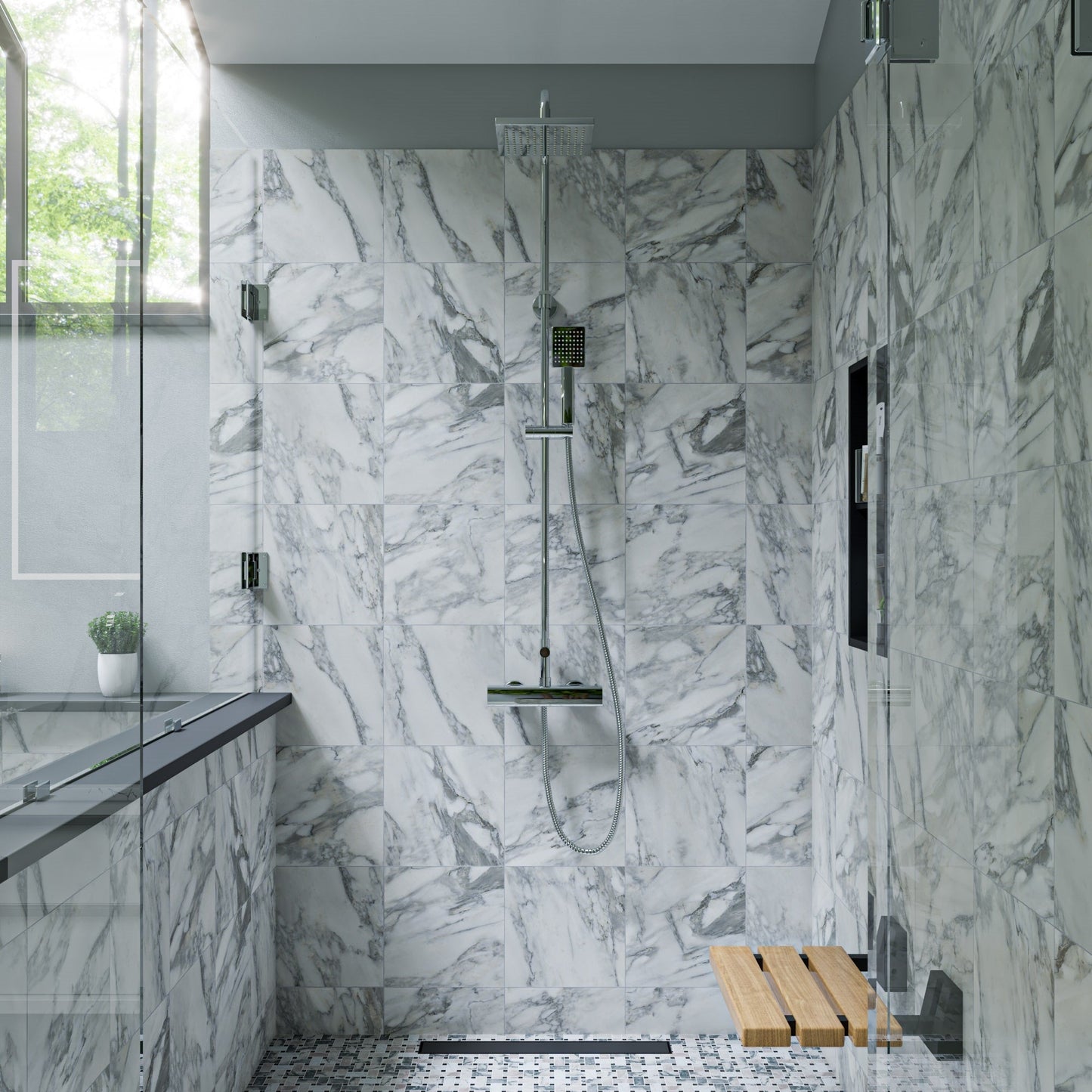 ALFI Polished Chrome Square Style Thermostatic Exposed Shower Set  - AB2862-PC